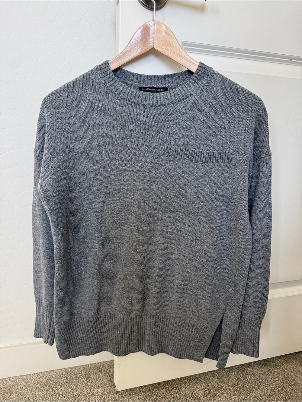 Banana Republic Gray Crewneck Sweater with Chest Stitch Detail
